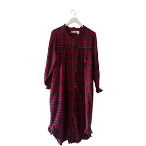 La Cera Lightweight Holiday Granny Flannel Red Plaid Night Gown Sz M #2500